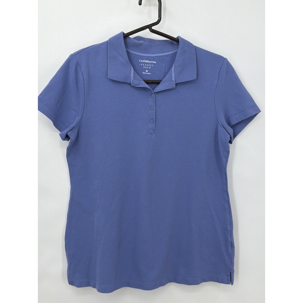 Croft & Barrow Classic Polo Womens Medium Blue Short Sleeve Cotton Stretch Shirt